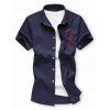 Chemise Fleur Brodée Boutonnée à Manches Courtes - Cadetblue S