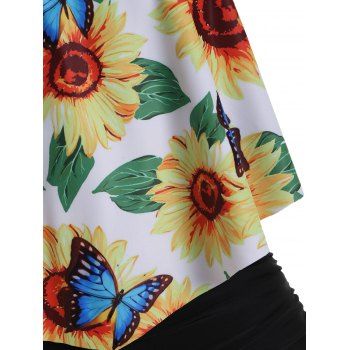 Sunflower Tummy Control Swimsuit Butterfly Tankini Flounce Swimwear Set