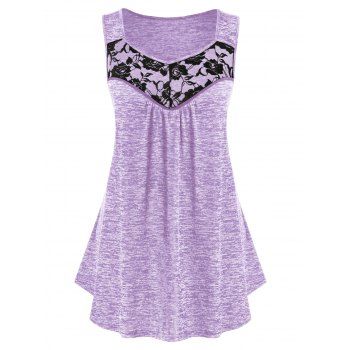 

Plus Size Lace Insert Sweetheart Collar Marled Tank Top, Mauve