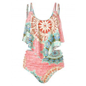 

Plus Size Printed Cami Tankini Swimsuit, Light pink