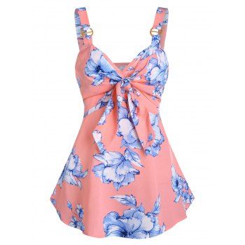 

Front Tie Floral Print Tank Top, Pink