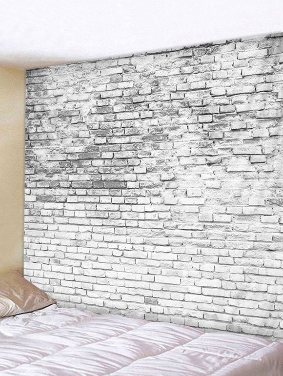 Tapisserie Murale Décorative Mur en Brique Imprimé  - Blanc de Crème W91 X L71 INCH