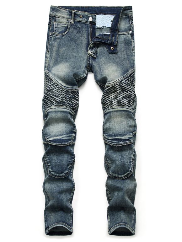 Light Wash Multi Pockets Tapered Jeans - DENIM DARK BLUE 34