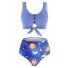 Maillot de Bain Tankini Noué Lune et Soleil Imprimés - Bleu Ciel 2XL