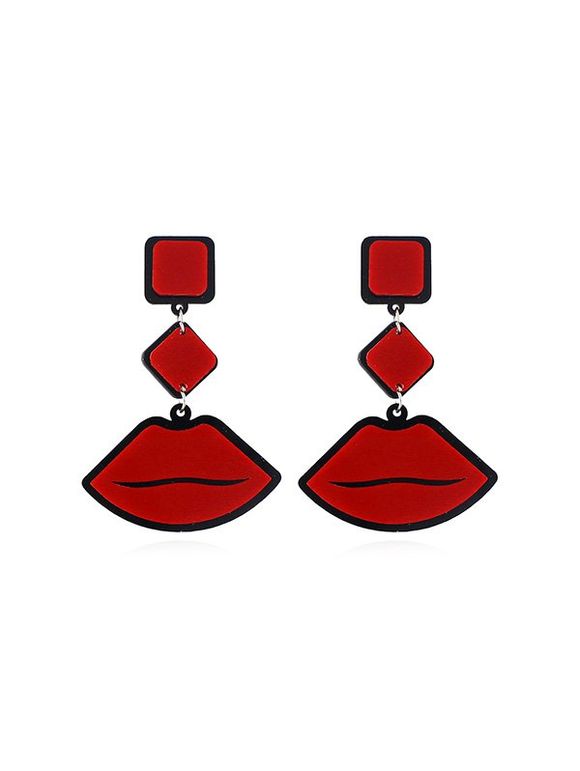 Boucles d'Oreilles Pendantes Motif de Lèvre en Acrylique - Rouge Lave 