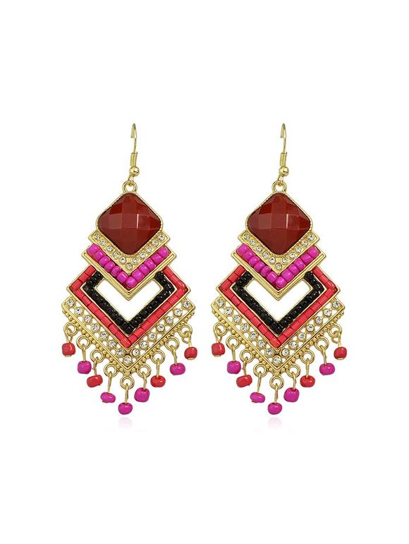 Perles Fringe Boucles d'oreilles ethniques géométriques - Rouge Rose 