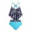 Plus Size Geometry Ruffled Overlay Tankini Swimwear - DODGER BLUE 5X