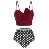 Polka Dot Tied Underwire Tummy Control Bikini Swimwear - RED WINE S