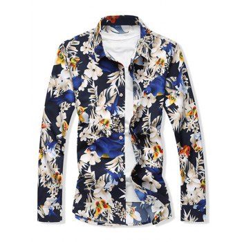 

Flower and Butterfly Print Long Sleeve Shirt, Blue