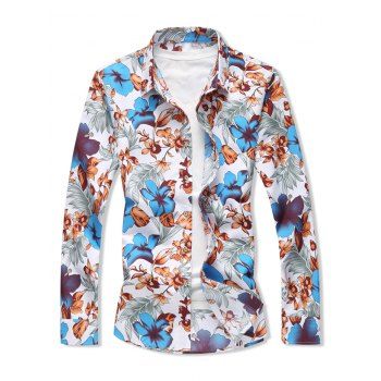 

Long Sleeve Allover Flower Print Shirt, Sky blue