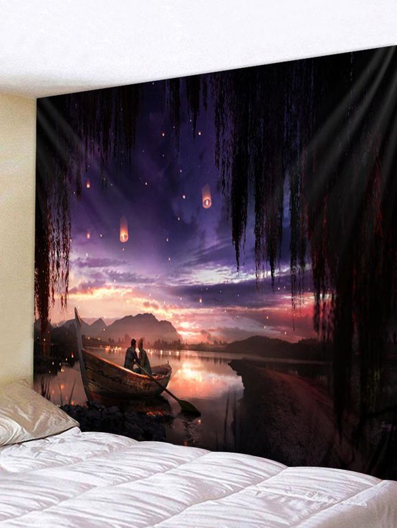 Tapisserie Murale Décorative Amoureux Coucher du Soleil Imprimé - Violet Prune W91 X L71 INCH