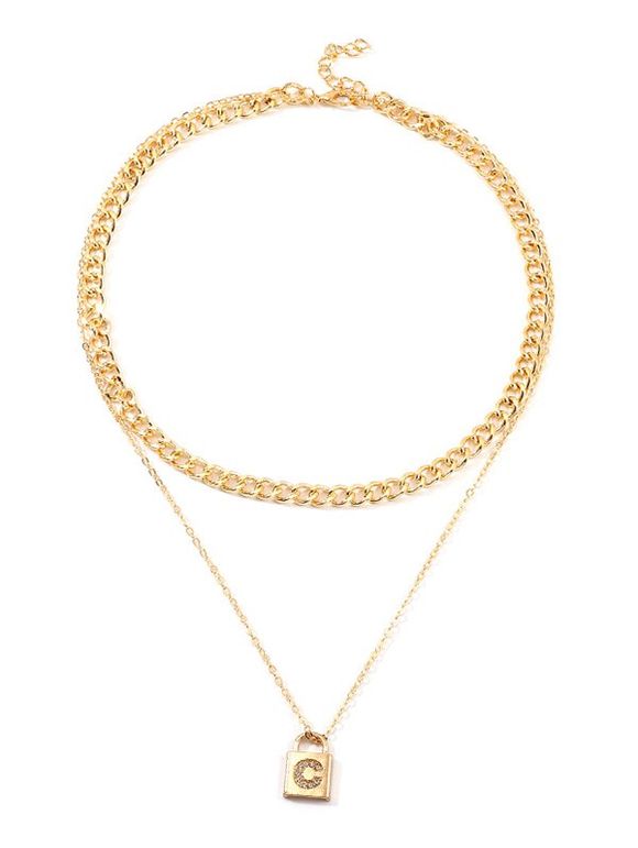 Collier Superposé Lettre Serrure Pendant - Or 