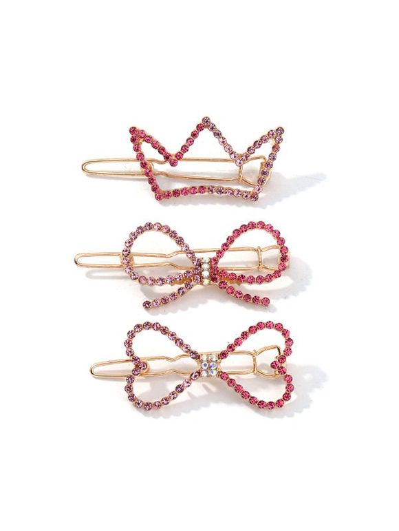 Ensemble de Pince à Cheveux Evidée avec Nœud Papillon avec Strass 3 Pièces - Rose 