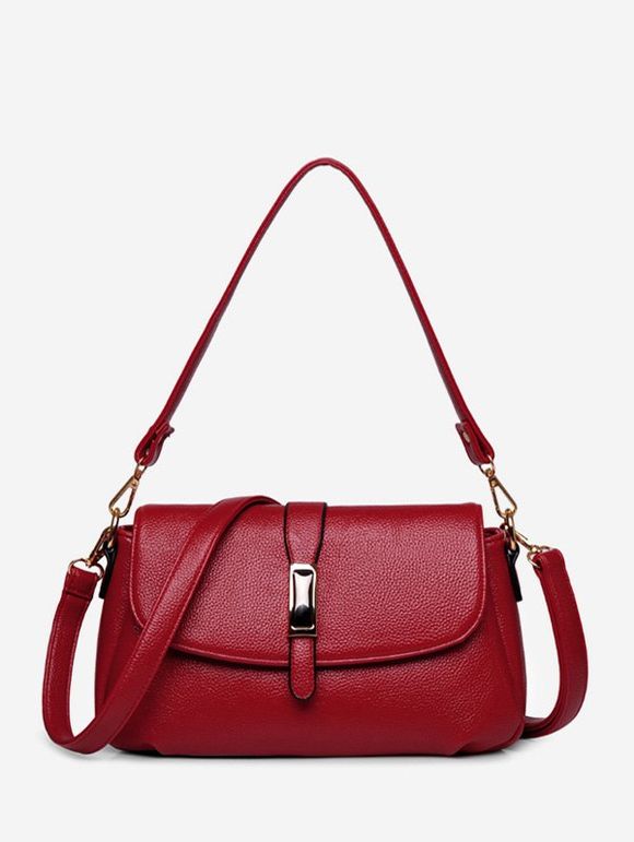 Large Capacity Solid Color PU Shoulder Bag - RED WINE 