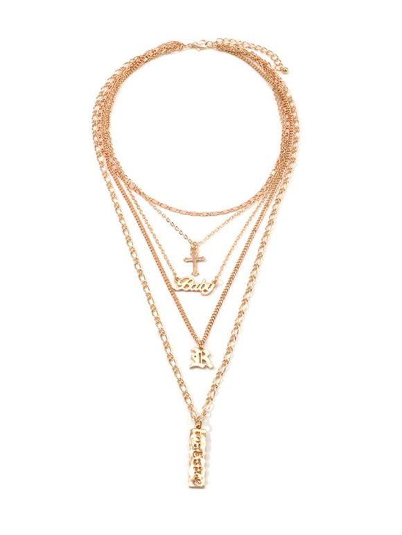 Collier Chaîne Superposé Lettre Croix - Or 