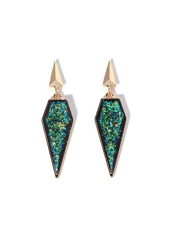 Boucles d'Oreilles Motif Géométrique en Résine à Paillettes - Vert Mer 