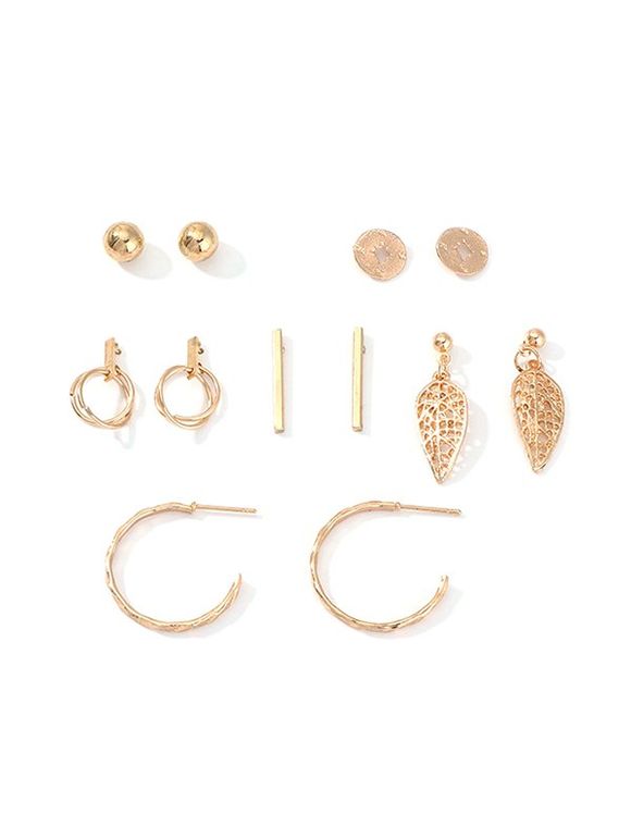 Ensemble de Boucles d'Oreilles Géométriques Feuille en Forme de C 6 Paires - Or 