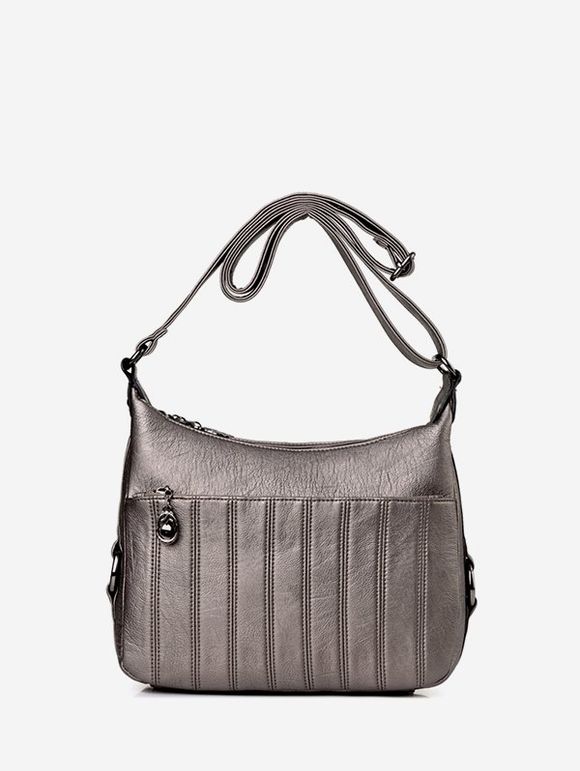 Sac à Bandoulière Décontracté Rayé en Couleur Unie - Gris 