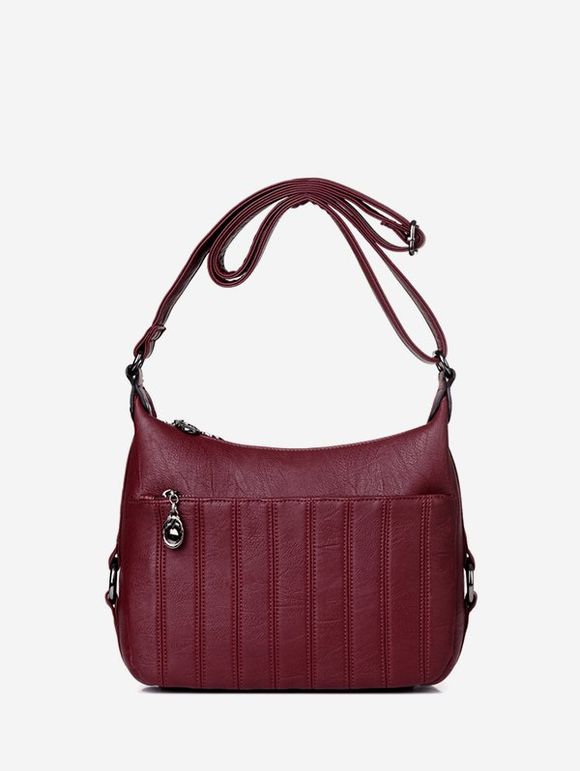 Sac à Bandoulière Décontracté Rayé en Couleur Unie - Rouge Vineux 
