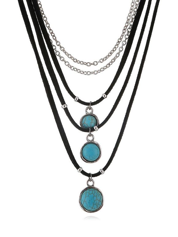 Faux Turquoise Layered Pendant Choker Necklace - BLACK 