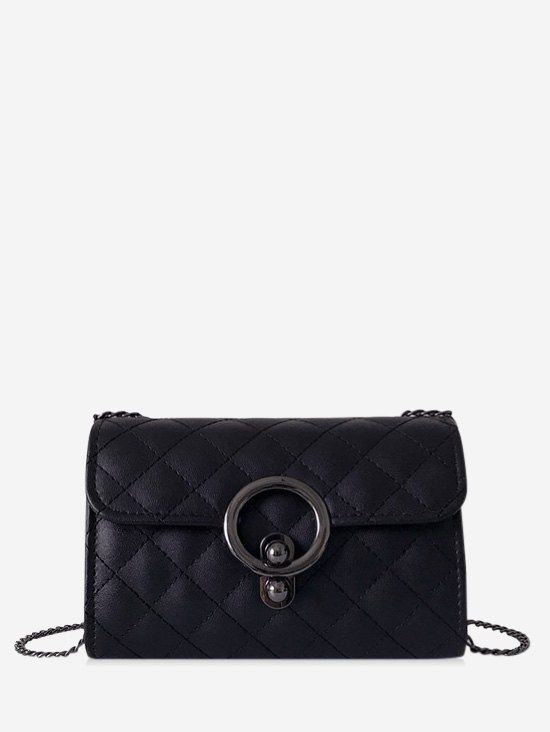 Sac à Bandoulière Matelassé à Chaîne Cercle - Noir 