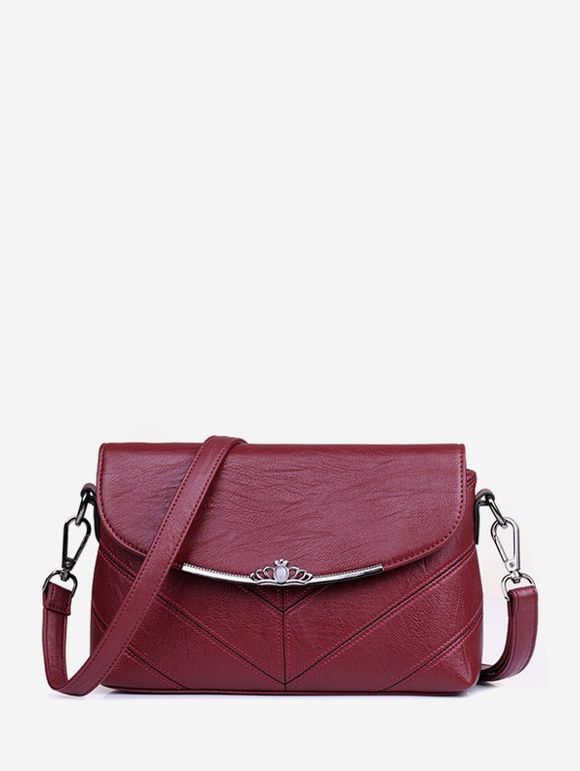 Sac à Bandoulière Couronne en Couleur Unie - Rouge Vineux 