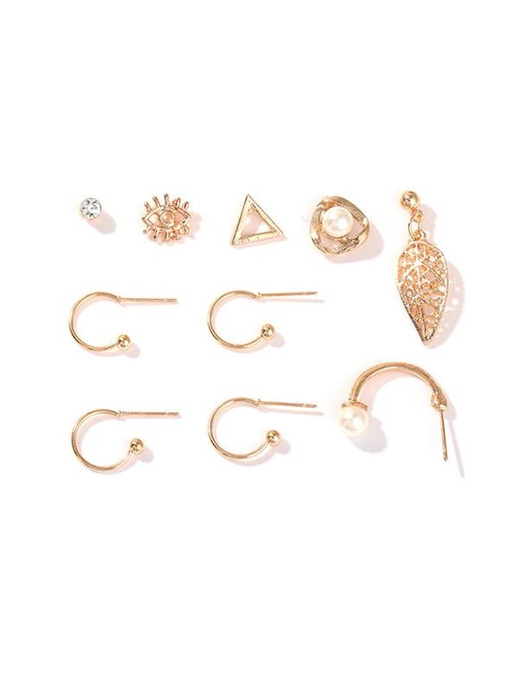 Ensemble de Boucles D'Oreilles Géométriques Feuille Evidées 10 Pièces - Or 