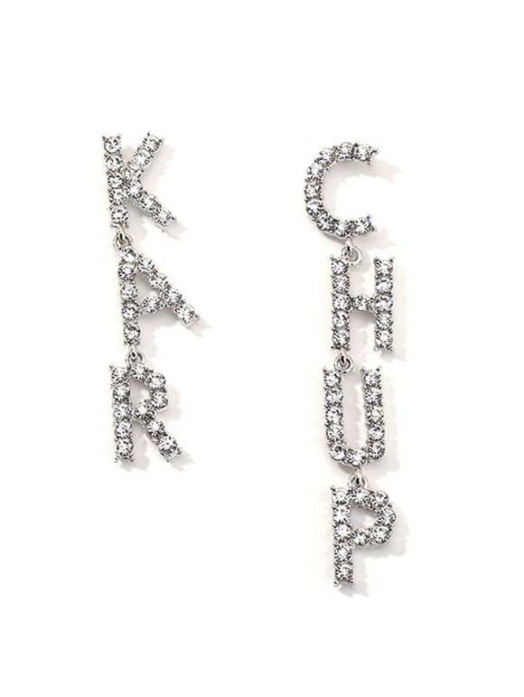 Boucles d'Oreilles Pendantes Lettre Evidées avec Strass - Argent 