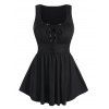 Débardeur Evasé en Dentelle Insérée à Lacets - Noir 3XL