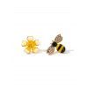 Boucles d'Oreilles Asymétriques Fleuries Abeille avec Strass - Jaune 