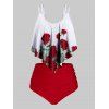 Maillot de Bain Tankini à Imprimé Rose à Taille Haute Grande-Taille - Blanc 1X