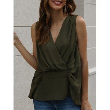 

Low Cut Surplice Tank Top, Army green