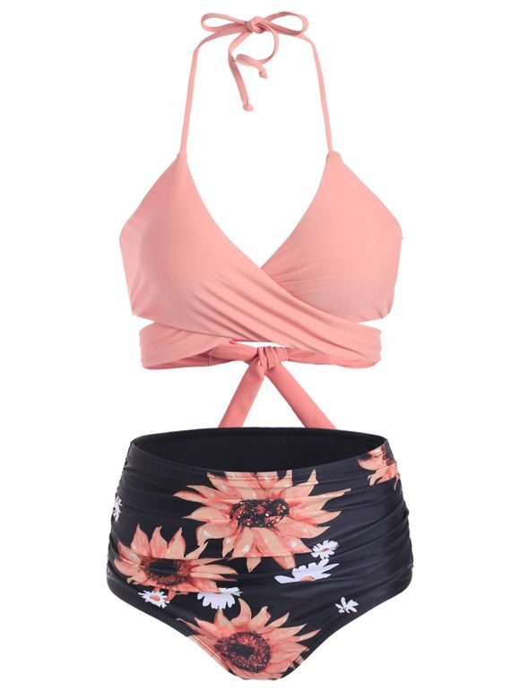 Maillot de Bain Tankini Tournesol à Col Halter - Pêche Foncée L