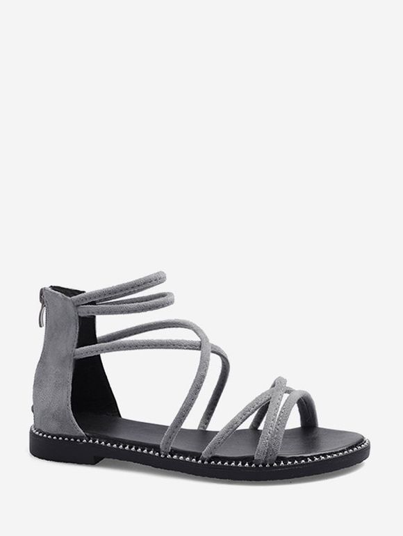 Sandales Plates Bride à Cheville en Daim - Gris EU 40