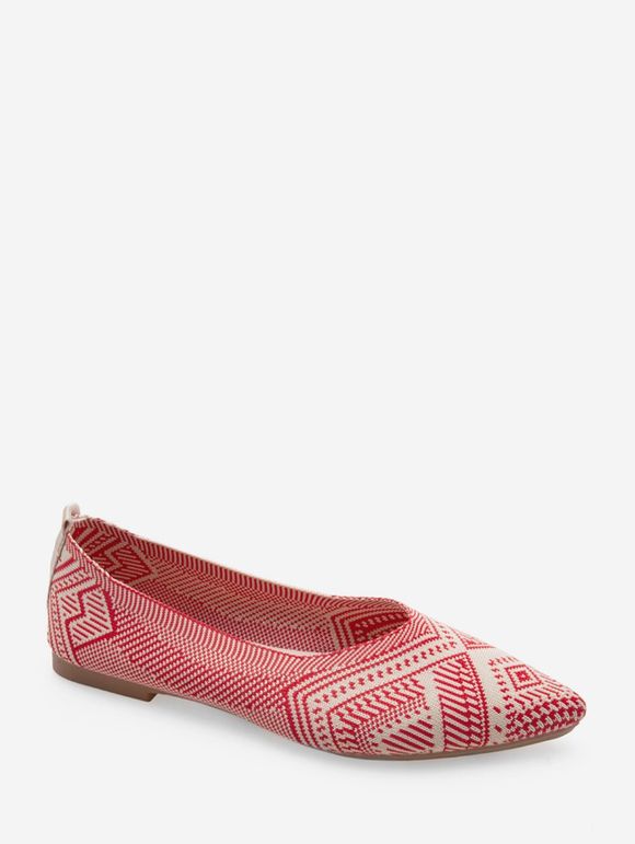 Chaussures Plates Géométrique Imprimé à Bout Pointu - Rouge Lave EU 40