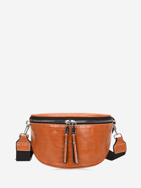 Sac à Bandoulière Texturé à Bretelle Large en Couleur Unie - Brun 