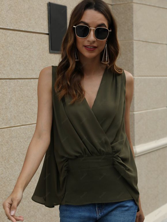 Débardeur Superposé à Coupe Basse - Vert Armée S