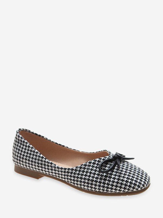 Chaussures Plates de Ballet Imprimé à Carreaux avec Nœud - Noir EU 38
