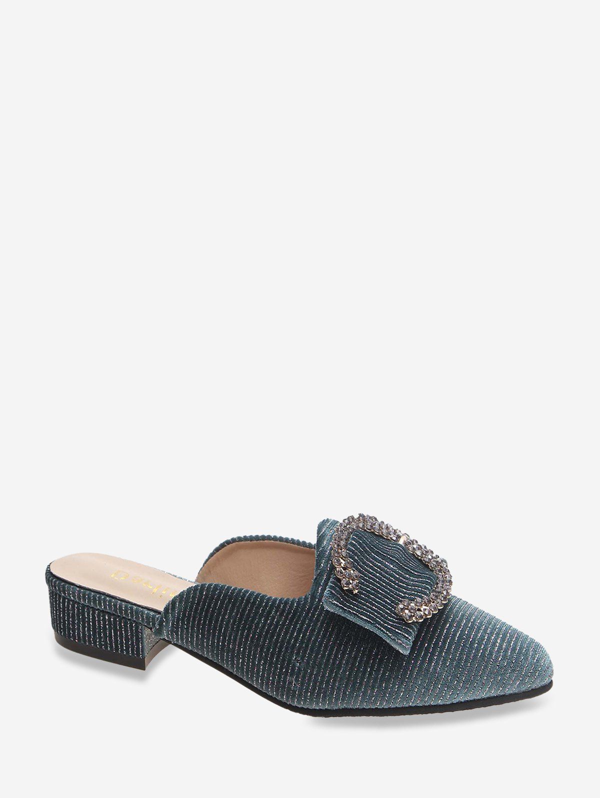 

Rhinestone Details Pinstriped Pointed Toe Loafer Pumps, Blue koi