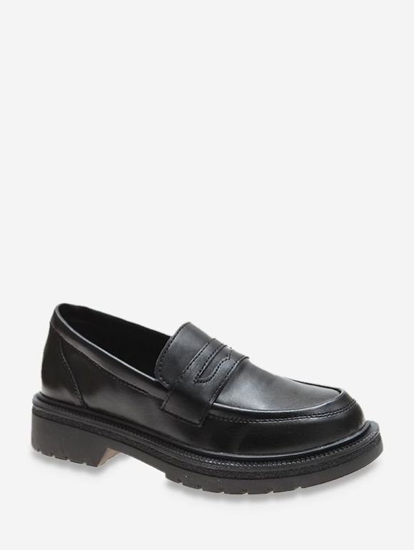 Chaussures Plates Simples en Cuir à Talon Bas - Noir EU 38