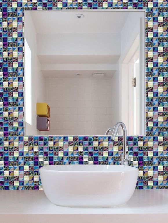 Forme géométrique coloré mur décoratif Autocollants de tuiles - multicolor 10*10CM*18PCS