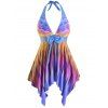 Maillot de Bain Tankini Ecaille de Sirène Ombré de Grande Taille avec Nœud Papillon - Jaune L