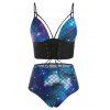 High Waisted Galaxy Mermaid Lace Up Tankini Swimwear - BLACK L