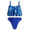 Maillot de Bain Tankini Plume Imprimée de Grande Taille à Volants - Bleu Myrtille L