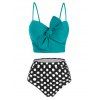 Polka Dot Tied Underwire Tummy Control Bikini Swimwear - MACAW BLUE GREEN L