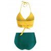 Sunflower Tummy Control Halter Wrap Bikini Swimwear - SEA TURTLE GREEN S
