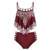 Maillot de Bain Tankini Croisé Gainant à Imprimé Tribal Style Ethnic - Rouge Vineux M