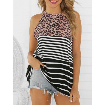 

Stripe Leopard Print Tank Top, Black