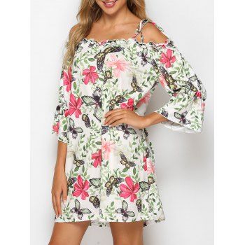 

Butterfly Floral Tie Shoulder Mini Dress, Clover green
