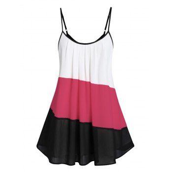 

Plus Size Color Block Spaghetti Strap Flare Tank Top, Violet red